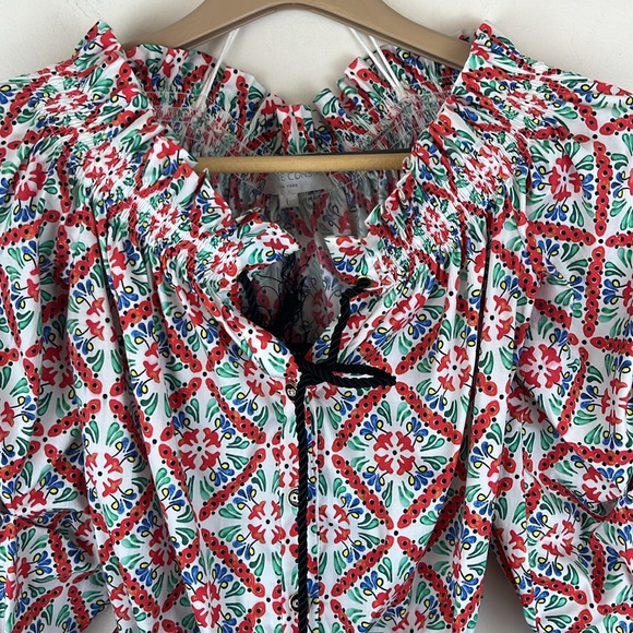 Caroline Constas Lorena Blouse Floral Tile Multi Colored, Off Shoulder, *Flaws* - Picture 2 of 16